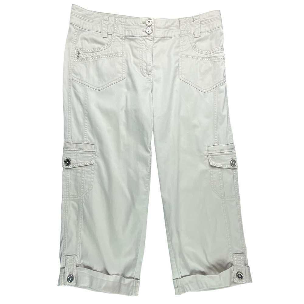 WHBM tan cropped roll cuff light tan cargo pants with silver hardware wms sz 8
